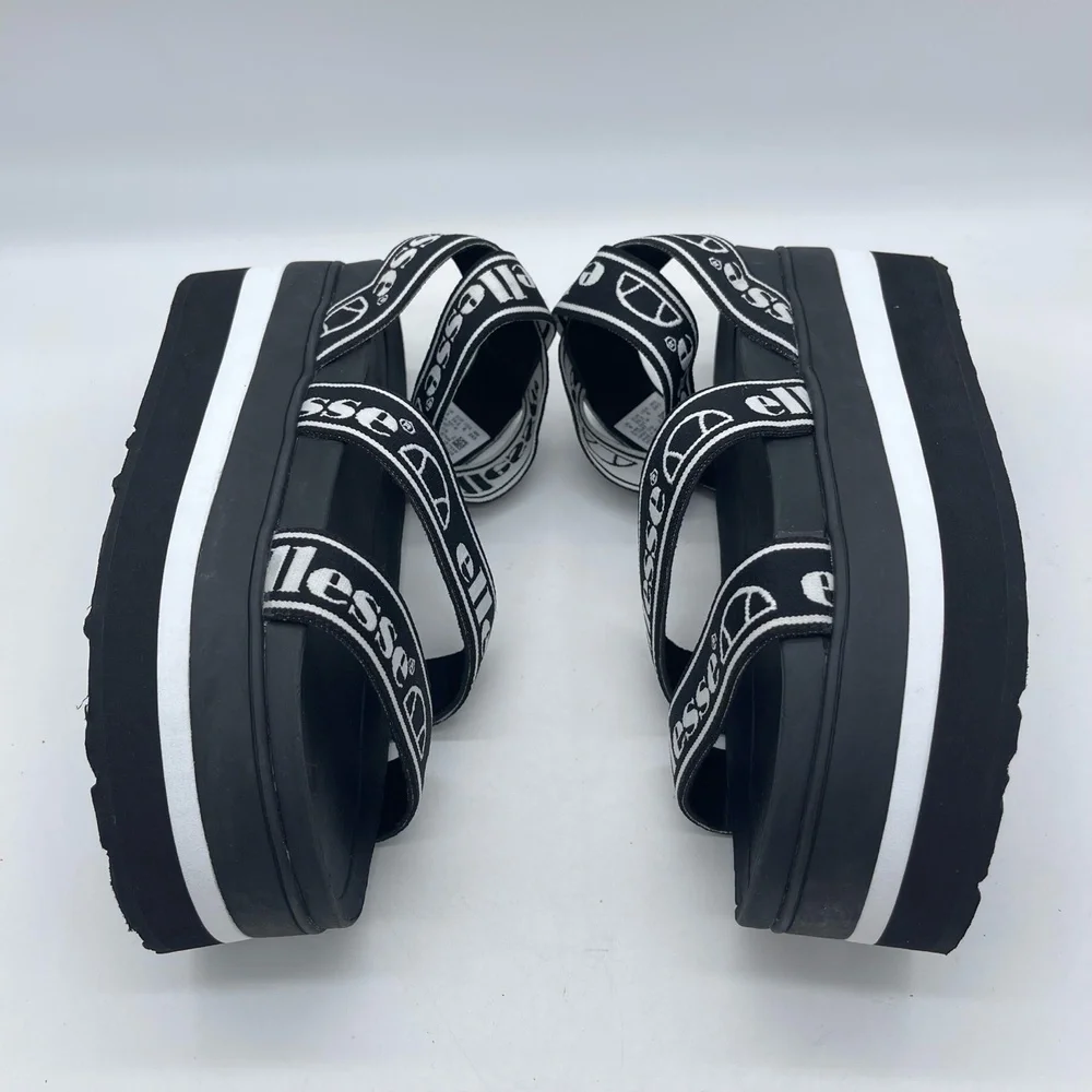 Ellesse Elina Text‎ AF 6-13587 Women's Size 8 Platform Sandals Black White Shoes